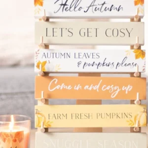 Autumn Block Sign Collection – 36 Pieces with Display